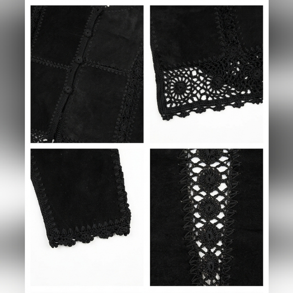 Black Crochet Trim Suede Jacket - Picture 3 of 3